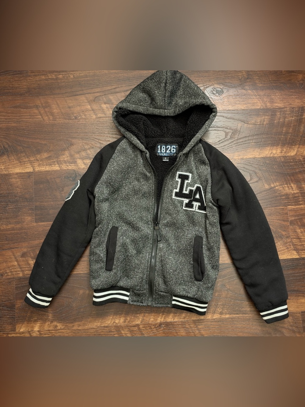 Varsity Kids LA Hooded Jacket in Gray and Black